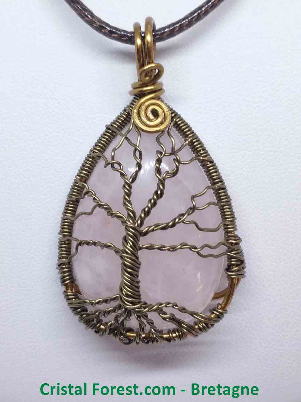 Quartz Rose - Pendentif Bronze - Arbre de Vie
