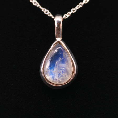 Labradorite Blanche (Arc en Ciel) - Pendentif Serti Argent - Qualité Joaillerie