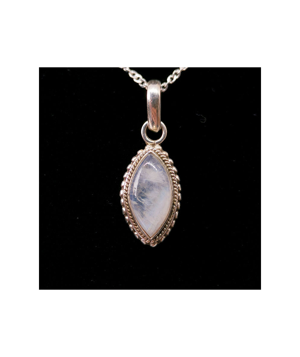 Labradorite Blanche (Arc en Ciel) - Pendentif Serti Argent - Qualité Joaillerie