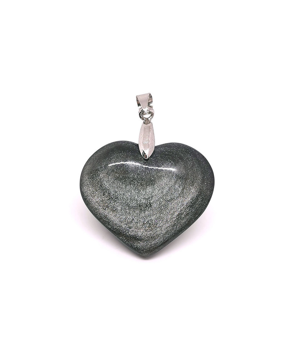 Obsidienne Argentée - Pendentif Coeur - Cerclé Argent