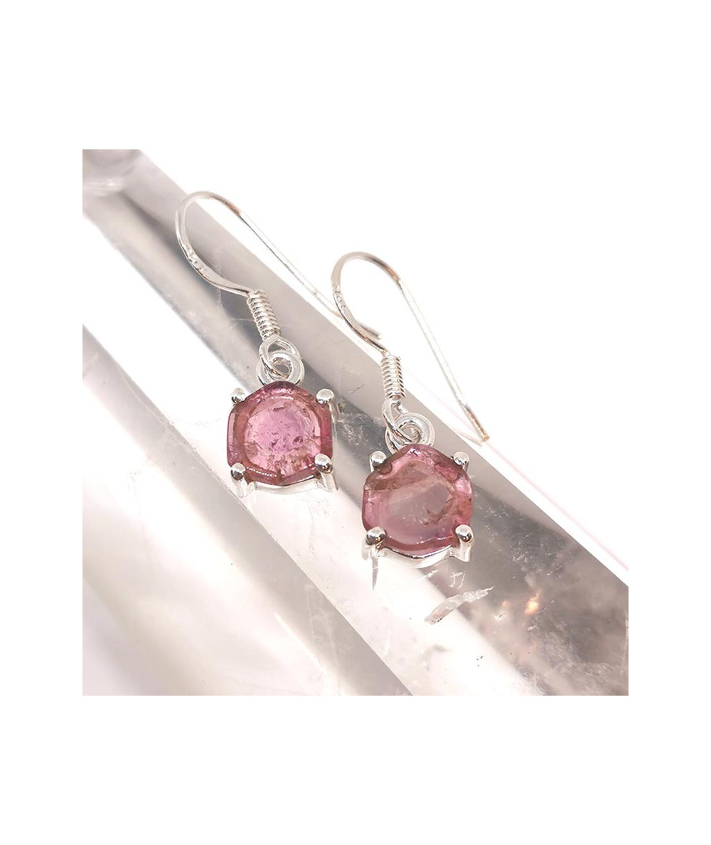 Tourmaline Rose Brute ( Rubellite ) - Boucles d'Oreilles Argent