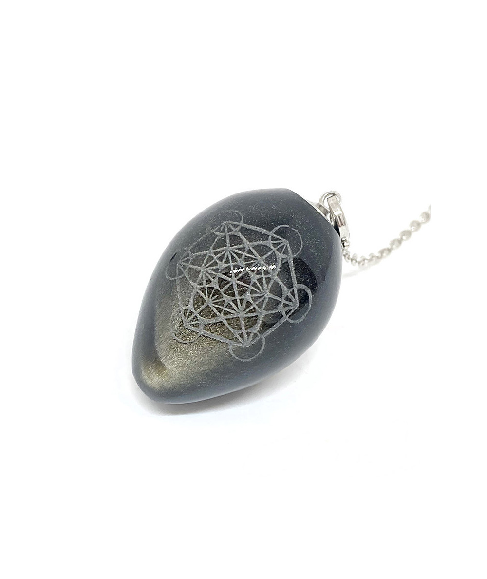 Obsidienne Dorée - Pendule Oeuf - Gravé Métatron