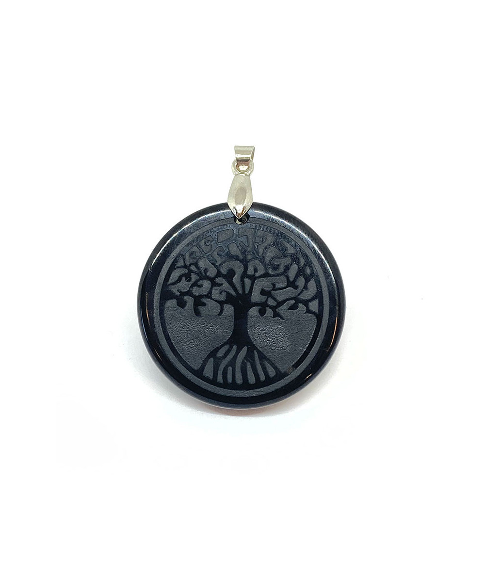 Tourmaline Noire - Pendentif Gravé - Arbre de Vie