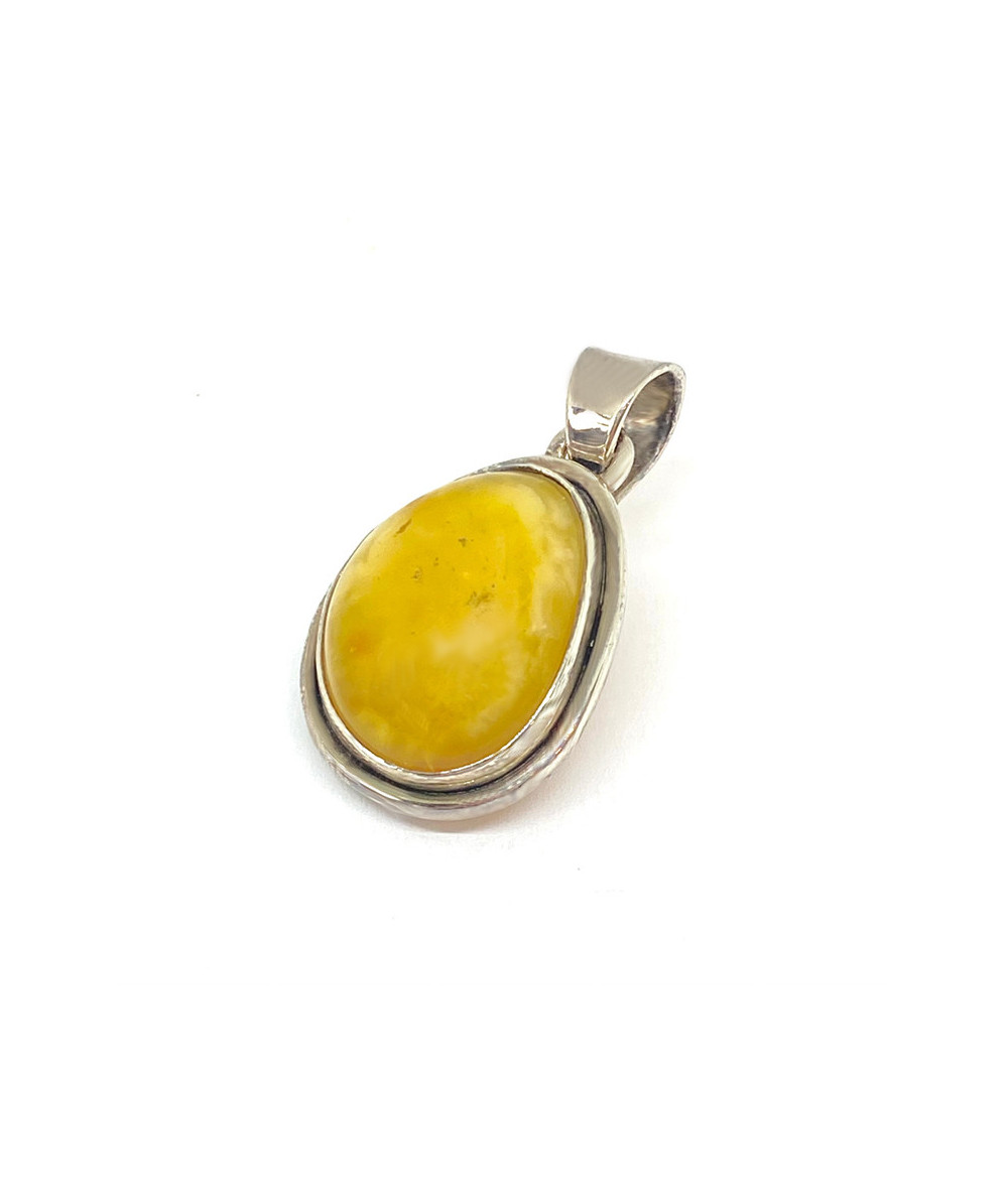 Ambre Véritable - Pendentif Serti Argent