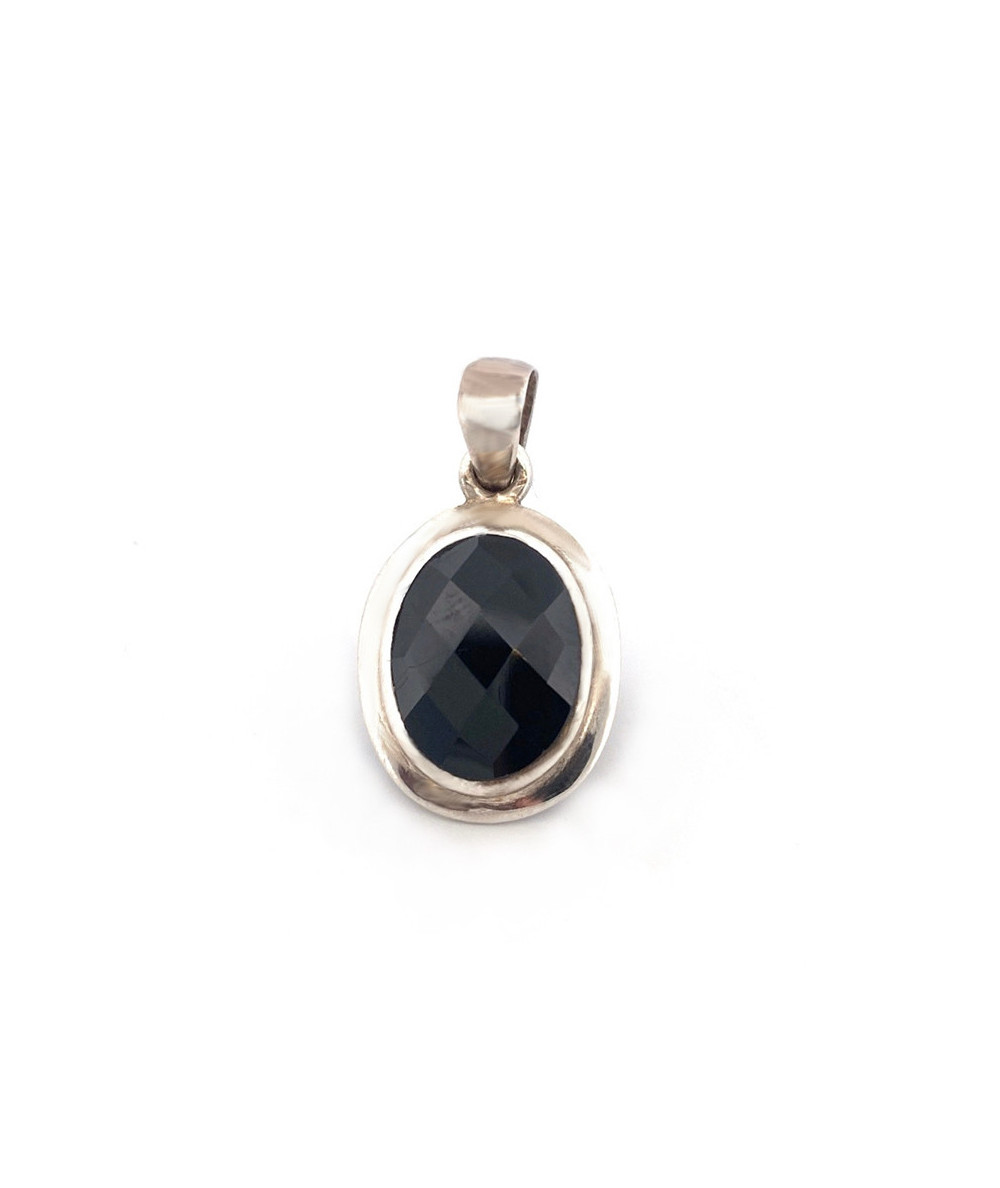 Spinelle Noire - Pendentif Serti Argent - Facetté