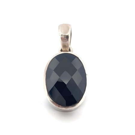 Spinelle Noire - Pendentif Serti Argent - Facetté