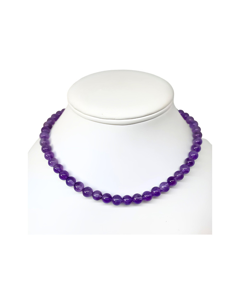 Améthyste - Collier Boules 8 mm - Fermoir Argent