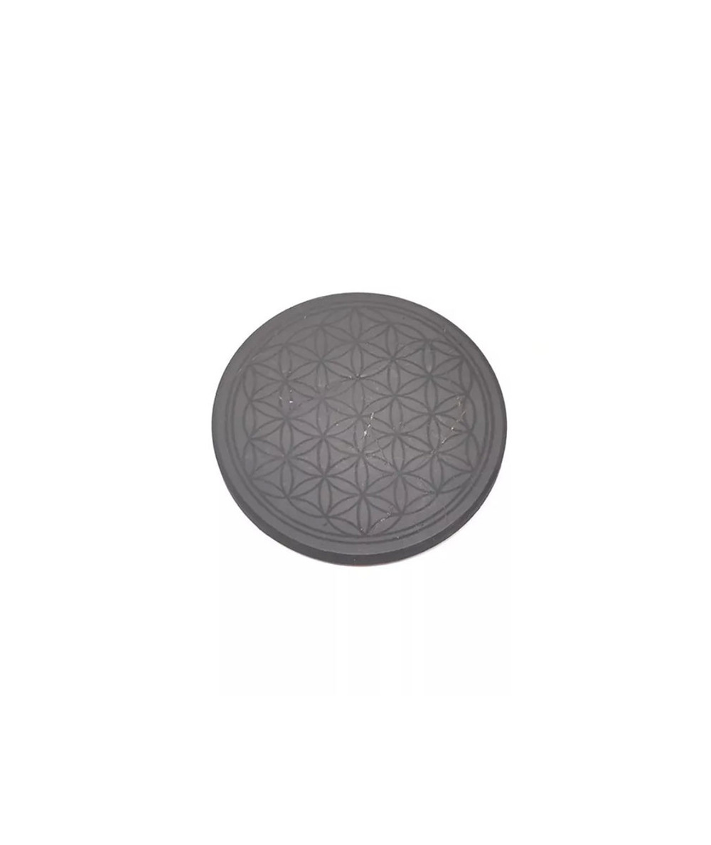 Shungite - Plaque Adhésive Gravée - Fleur de Vie