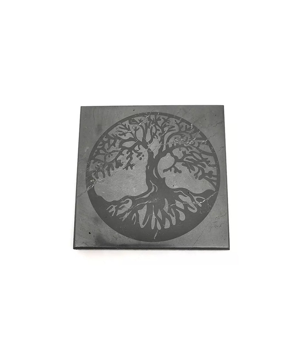 Shungite - Plaque 1 Face Polie Gravée - Arbre de Vie